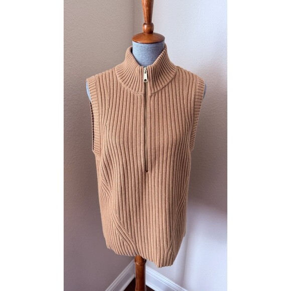 Talbots Sweaters - Talbots Women's Size XL Brown Mock Neck Ribbed Half-Zip Sweater Vest